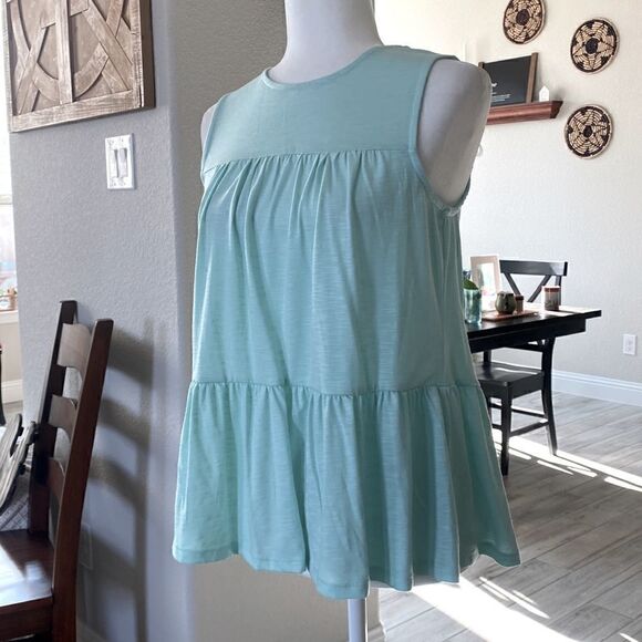 Belle Du Jour Tiered Tank Top Aqua NWT Crew Neck Sleeveless Boho Tier Spring S - Picture 6 of 11
